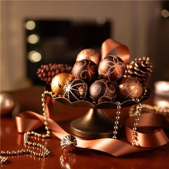 Christmas Ornaments Set, 35ct 2.36 Inches Brown Copper Gold Shatterproof - Picture 4 of 7